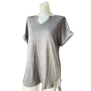 Remidoo T Shirt Womens Small Cuffed Short Sleeve Sleeve V Neck Gray